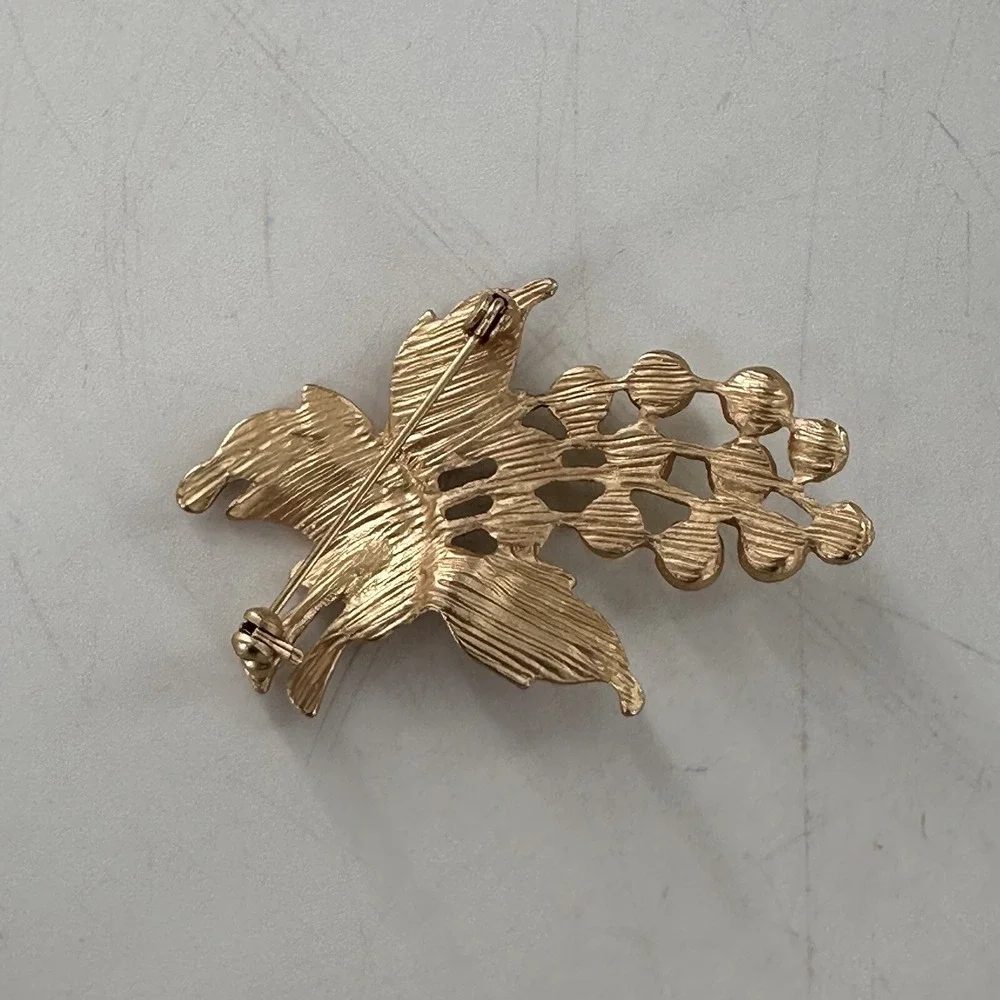 Vintage Gold Tone Faux Pearls BRANCH Shape Pin Brooch‎ Leaves 2